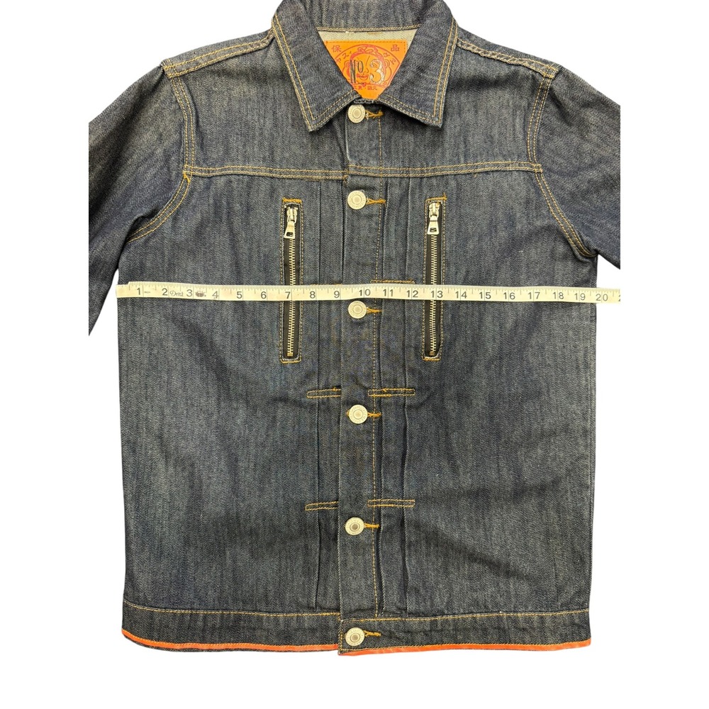Evisu Denim Jacket Mens XL Indigo Blue Excellent No 3 Lot 1008 Zip Pocket Cinch - Picture 7 of 11